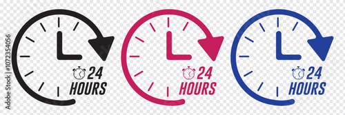 24 hours service vector symbol. 24h service duration sign. 24 h discount offer. same day delivery line icon set. fast 24hr support sign collection.