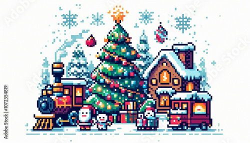 Wallpaper Mural pixel art style christmas themed illustration of cozy house Torontodigital.ca
