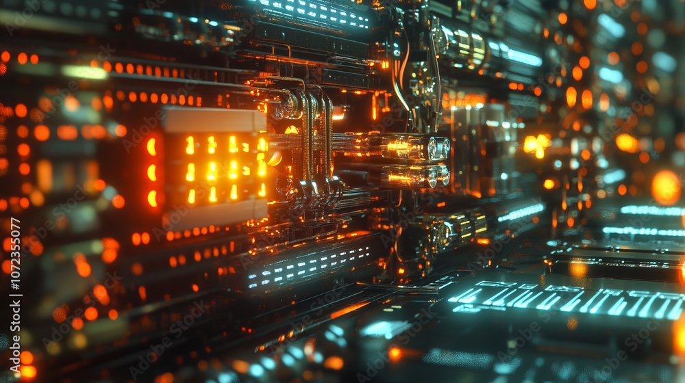 Futuristic Cybernetic Machine With Glowing Lights Futuristic Cybernetic Machine With Glowing Lights