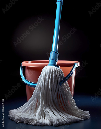 a mop bucket, isolated on a dark black photo