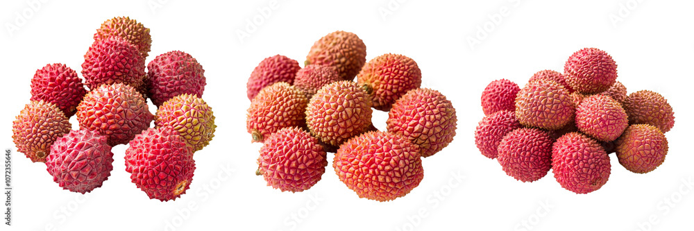 Set of fresh lychee fruits with vibrant red shells isolated on a transparent background Set of fresh lychee fruits with vibrant red shells isolated on a transparent background