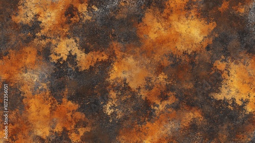 Abstract Rusty Metal Surface with Splashes of Orange and Brown