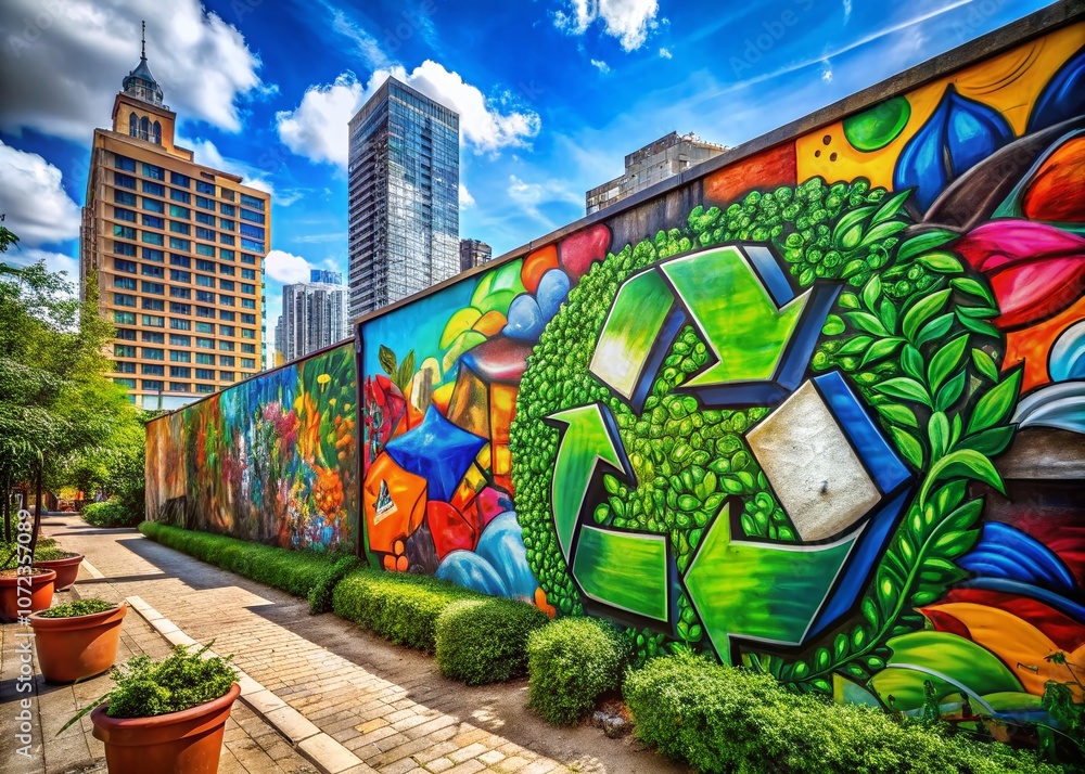 Urban Wall with Recycle Symbol: A Close-Up of Eco-Friendly Graffiti ...