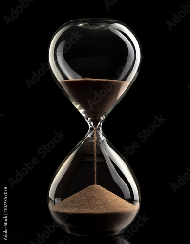 Hourglass sandglass, isolated on a dark black