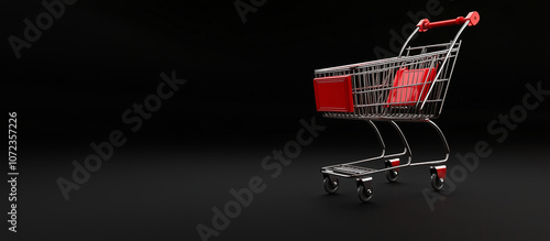 shopping cart on a black background for web concept