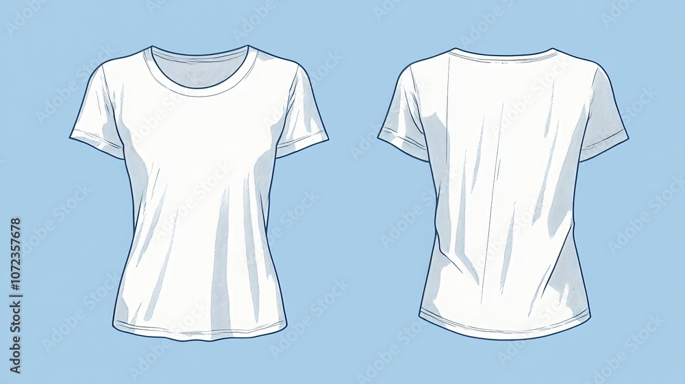 Short Sleeve T-Shirt Technical Drawing | Vector Fashion Flat Sketch Template (Front and Back Views) Short Sleeve T-Shirt Technical Drawing | Vector Fashion Flat Sketch Template (Front and Back Views)