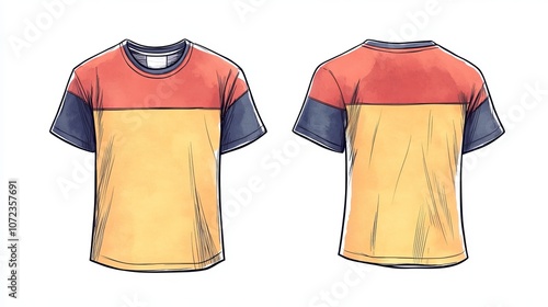 Short Sleeve T-Shirt Technical Drawing | Vector Fashion Flat Sketch Template (Front and Back Views)