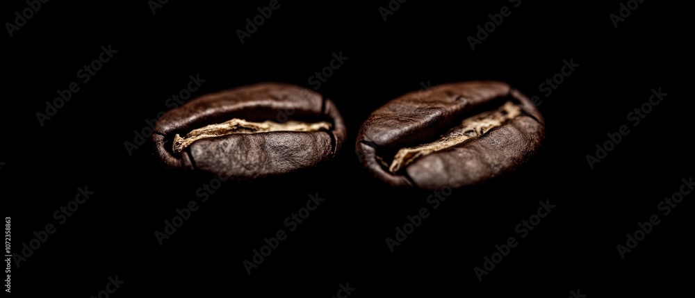 Close-up of dark roasted coffee beans against a black background Close-up of dark roasted coffee beans against a black background