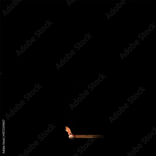 A match lights up on a black background, smoke rises to the top vector illustration