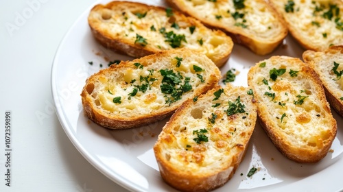 Korean Cream Cheese Garlic Bread on white plate, copy space