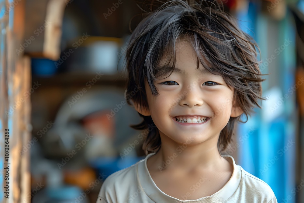 Portrait of cheerful Asian boy with messy dark hair wearing casual grey t-shirt, genuine happy smile showing positive emotions against blurred background. Portrait of cheerful Asian boy with messy dark hair wearing casual grey t-shirt, genuine happy smile showing positive emotions against blurred background.