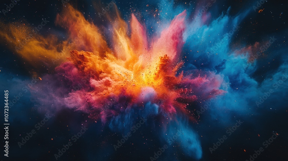 Chromatic Burst, Energetic Explosion of Colorful Powder Against Darkness Chromatic Burst, Energetic Explosion of Colorful Powder Against Darkness
