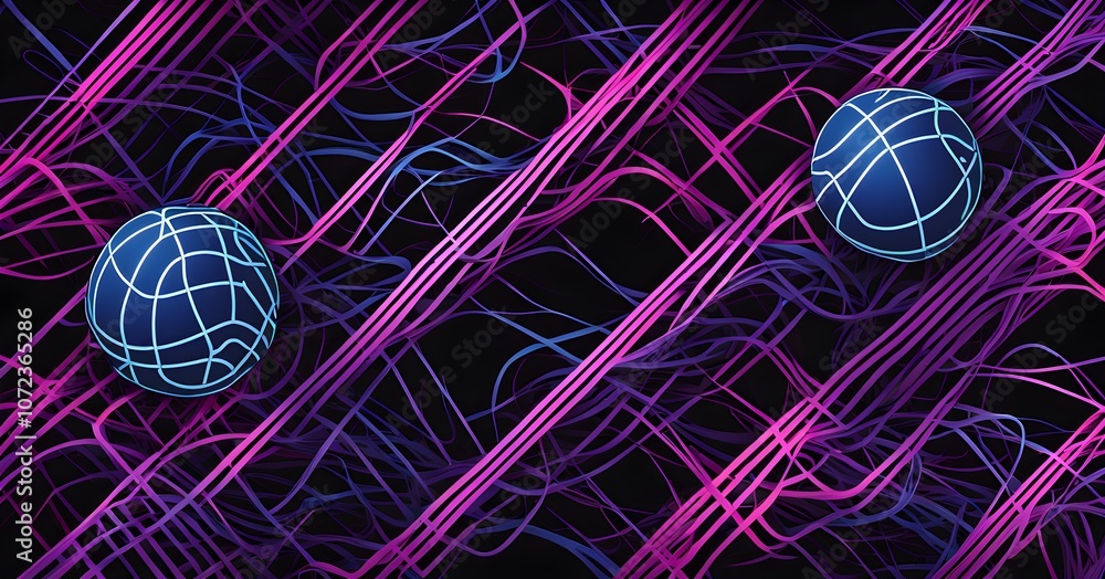 Naklejka premium abstract composition of flowing data patterns and sports equipment silhouettes in neon hues, representing AI-driven sports insights
