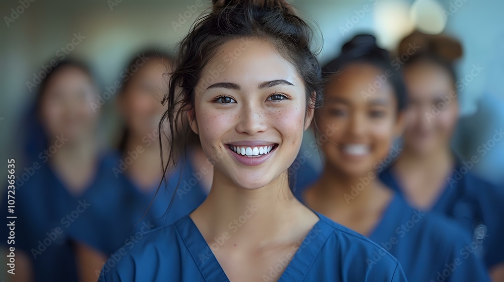 diverse group of healthcare professionals in medical scrubs smiling together, capturing a moment of unity and positivity within a healthcare environment. This image embodies professionalism, teamwork diverse group of healthcare professionals in medical scrubs smiling together, capturing a moment of unity and positivity within a healthcare environment. This image embodies professionalism, teamwork