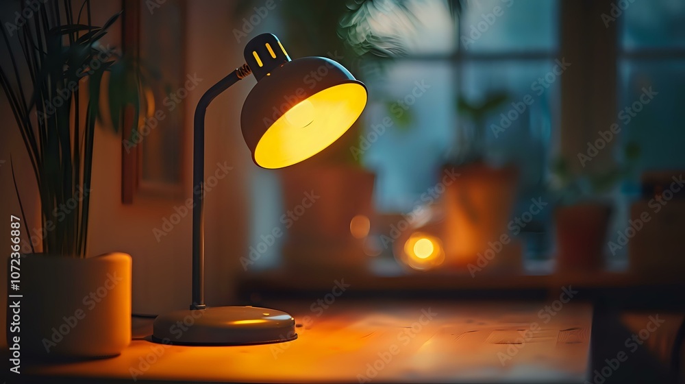 Close-up of a stylish desk lamp with a wooden base and warm light, creating a cozy ambiance. Ideal for concepts of home decor, workspace, lighting, and interior design. Close-up of a stylish desk lamp with a wooden base and warm light, creating a cozy ambiance. Ideal for concepts of home decor, workspace, lighting, and interior design.