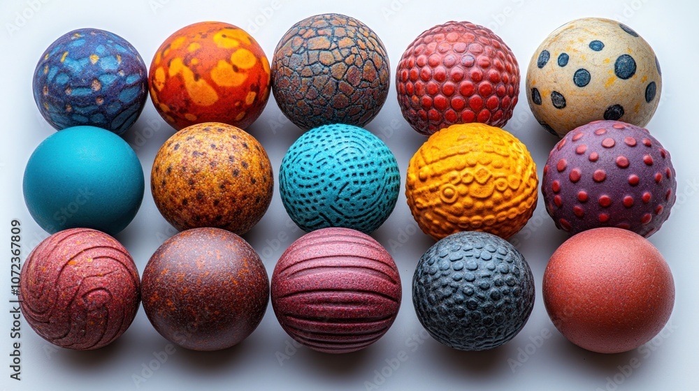 A collection of textured spheres in various colors and patterns. A collection of textured spheres in various colors and patterns.