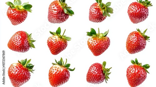 Red ripe strawberry collection isolated on a white background