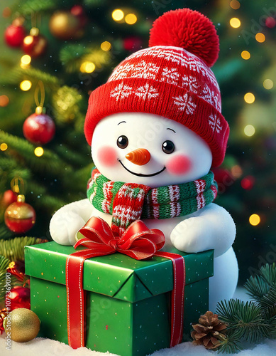 snowman with gift box