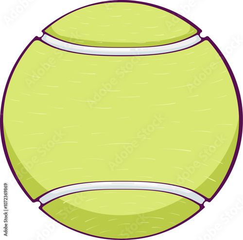 Green tennis ball front view. Color vector illustration in hand drawn style. Close-up sports equipment isolated on white.
