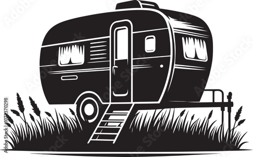 Caravan camper vehicle silhouette vector illustration isolated on a white background