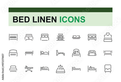 Bed Linen line icons set. Includes icons for sheet, soft, home, duvet, bed and more. Minimalist thin linear icon collection.