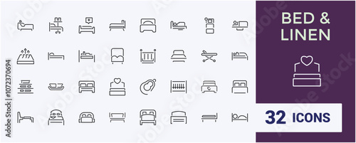 Bed Linen line icons set. Includes icons for sheet, soft, home, duvet, bed and more. Minimalist thin linear icon collection.