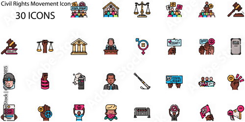 Set of Civil Rights Movement icons. Line art style icons bundle. vector illustration