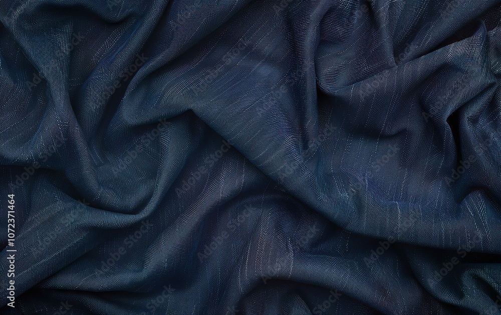 Fototapeta premium Closeup of classic dark blue tight denim jeans fabric texture background. Detailed urban cloth pattern, 90s, nostalgia, vintage grunge material surface, soft folds, modern fashion textile