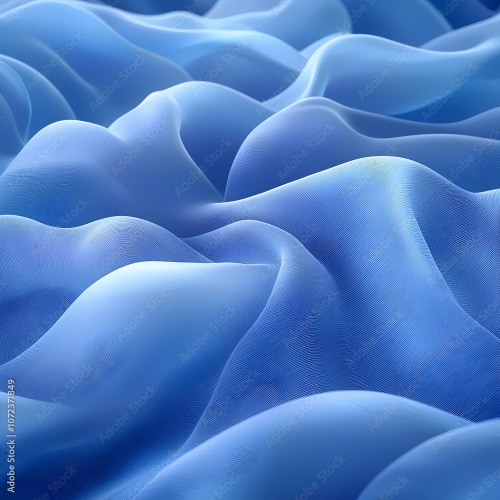 Obraz premium An abstract close-up of flowing fabric in varying shades of blue, creating a soothing and serene visual experience with soft curves and gentle waves.
