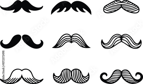 Mustache icon collection,mustache silhouette collection vector illustration