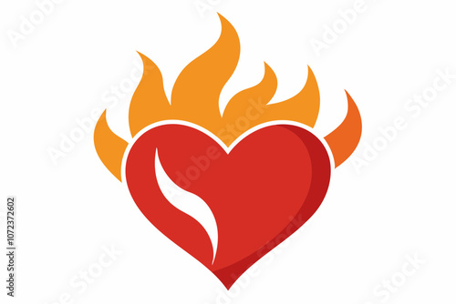 Heart with Flames Vector Illustration for Love and Passion Designs