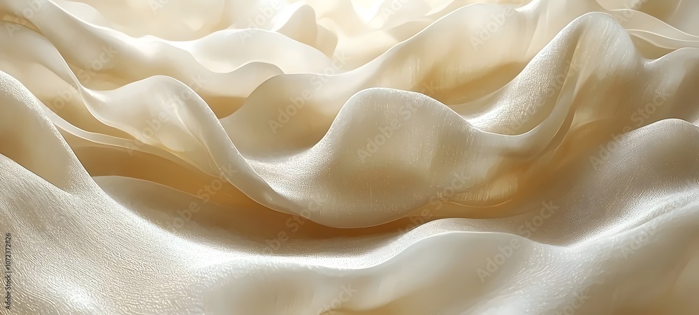 A close-up of soft, flowing cream-colored satin fabric, showcasing elegant waves and delicate texture, creating a serene and luxurious feel. A close-up of soft, flowing cream-colored satin fabric, showcasing elegant waves and delicate texture, creating a serene and luxurious feel.