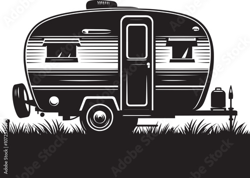Caravan camper vehicle silhouette vector illustration isolated on a white background