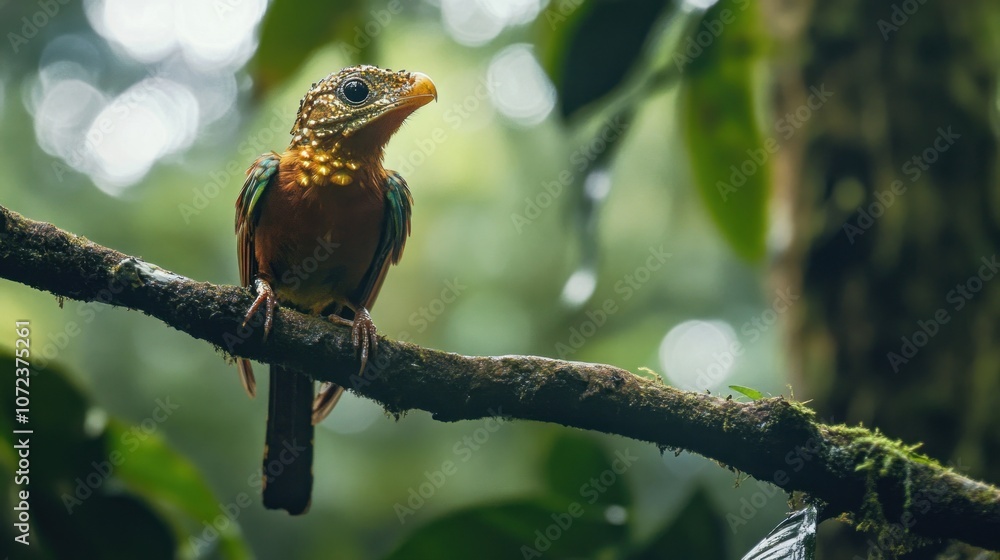 A Rufous-capped Motmot Perched on a Branch in a Lush Rainforest A Rufous-capped Motmot Perched on a Branch in a Lush Rainforest