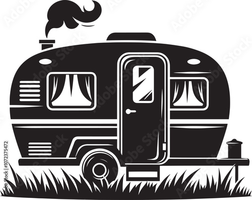 Caravan camper vehicle silhouette vector illustration isolated on a white background