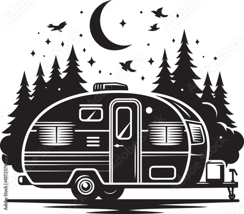 Caravan camper vehicle silhouette vector illustration isolated on a white background