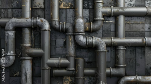 Industrial Maze Design: Top View of Metal Pipes for Commercial Banners and Posters