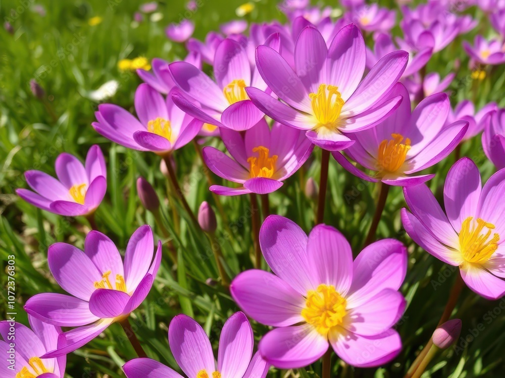 Close up Colchicum flower in meadow Close up Colchicum flower in meadow