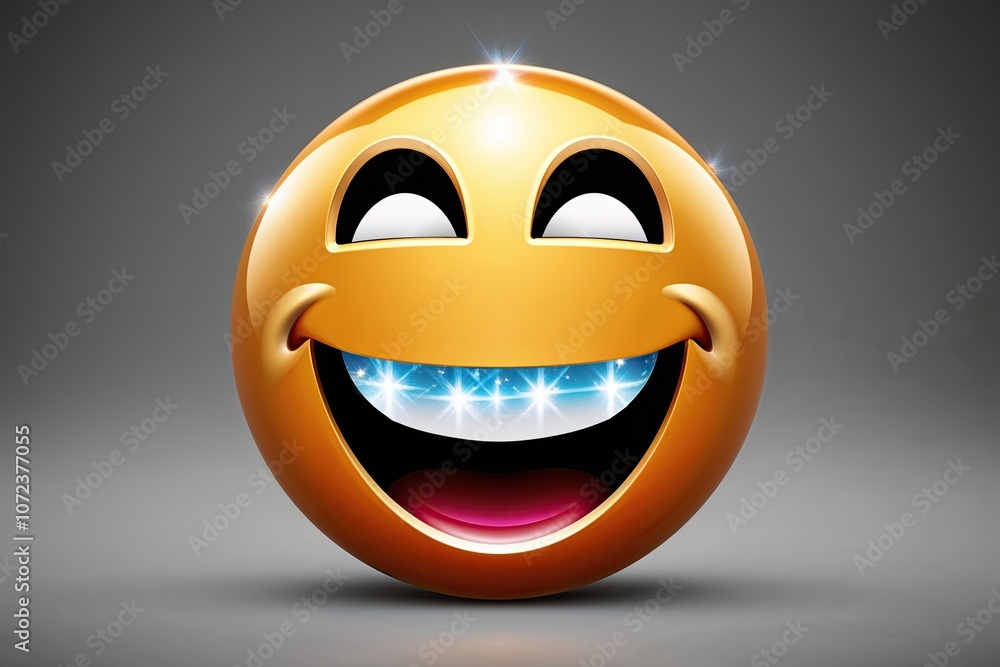 Fototapeta premium Joyous Beaming Emoticon with Three-Dimensional Shimmering Expression