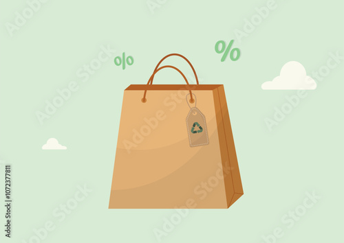 Eco-Friendly Paper Bag Sale Green Marketing. Sustainable purchasing. Eco-friendly shopping. Green monday. Ethical buying. Vector illustration