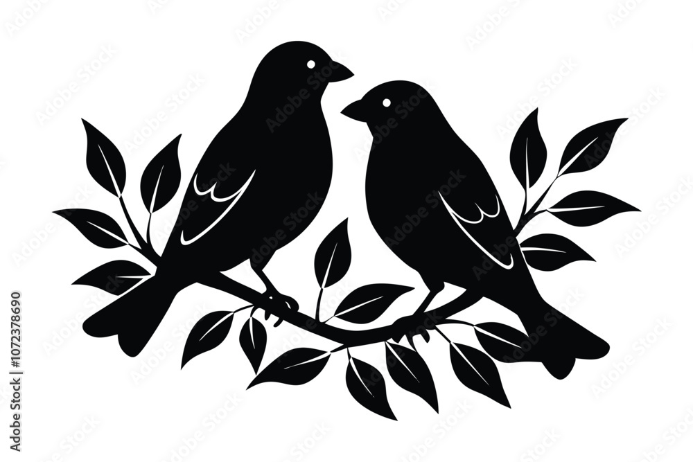 Romantic Couple on a Branch Vector Illustration - Silhouette Art of Lovebirds Embracing, Perfect for Valentine's and Decorative Design Romantic Couple on a Branch Vector Illustration - Silhouette Art of Lovebirds Embracing, Perfect for Valentine's and Decorative Design