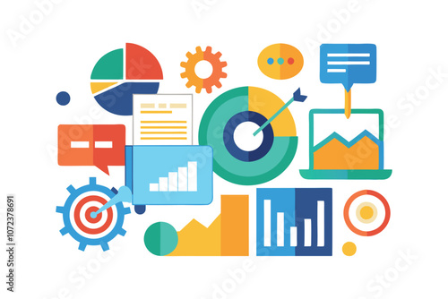 Business Benchmarking Vector Illustration - Strategy and Performance Analysis with Data Charts and Growth Metrics for Corporate Success photo