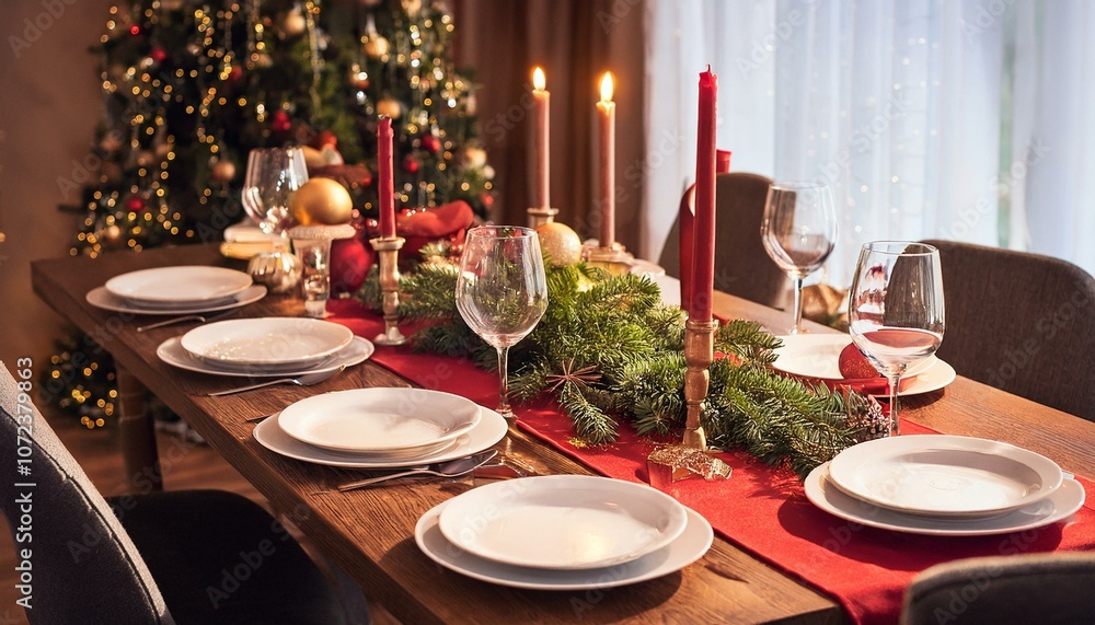 Mesa de Navidad, Ultima cena del año, Decoración Navideña, viasta aerea Mesa de Navidad, Ultima cena del año, Decoración Navideña, viasta aerea
