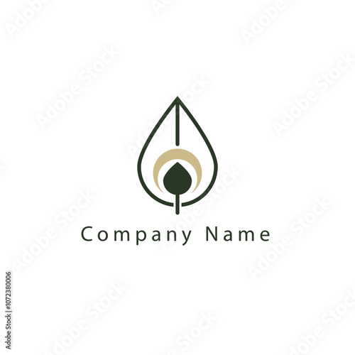 Continuous line design proposal with a leaf in the center of a water drop logo