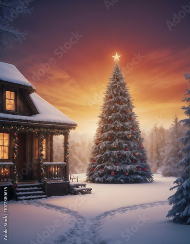 christmas tree in the snow