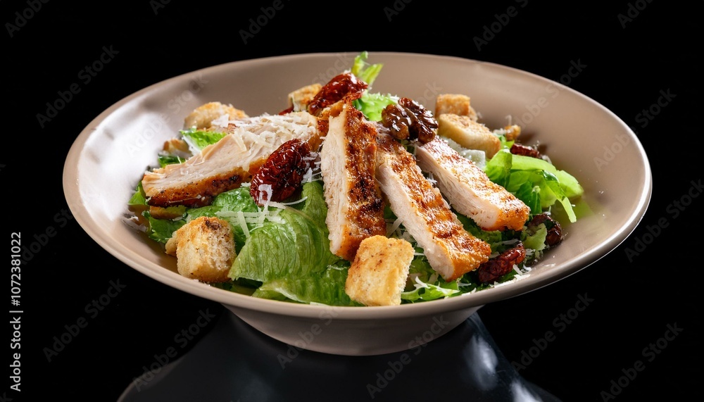 a fresh and appetizing caesar salad made with grilled chicken and sundried tomatoes a fresh and appetizing caesar salad made with grilled chicken and sundried tomatoes