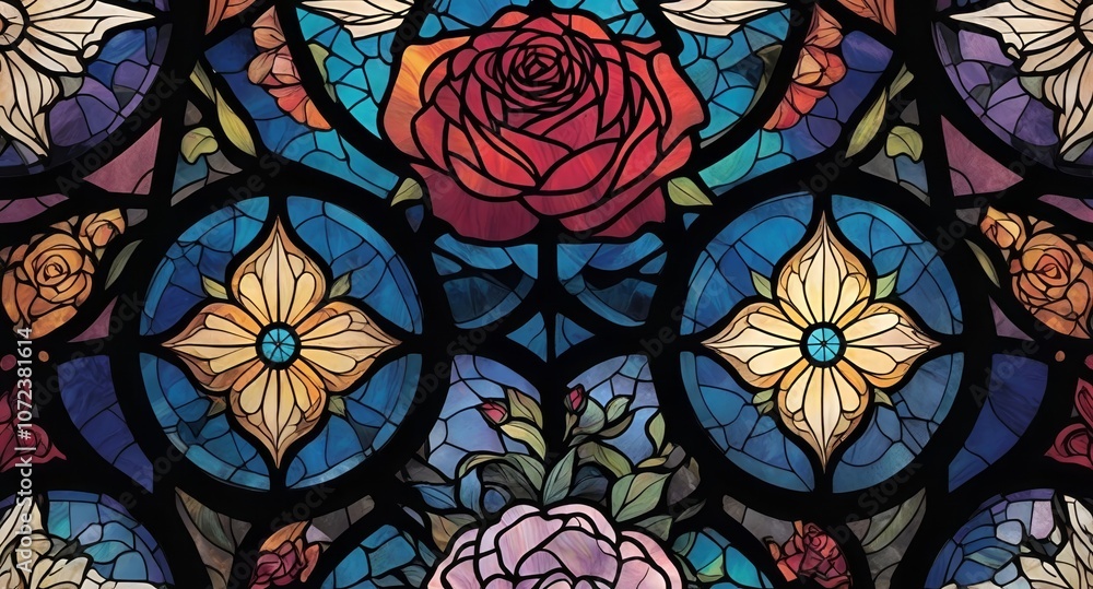 stained glass rose window with floral art with gothic style stained glass rose window with floral art with gothic style