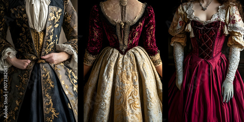 Regal Tudor-inspired attire with luxurious fabrics and ornate details, showcasing historical elegance . illustration