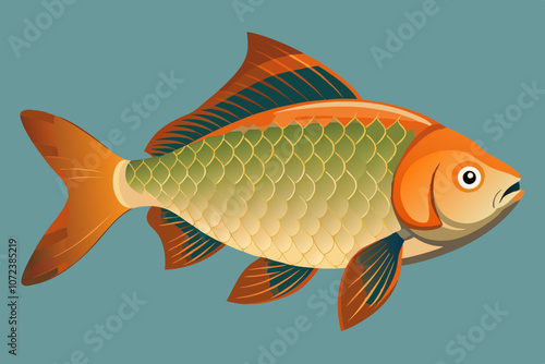 Crucian carp fish isolated vector art illustration