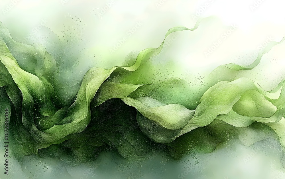 Obraz premium A serene abstract illustration featuring flowing green waves, creating a calming and organic atmosphere, ideal for nature-themed designs or backgrounds.